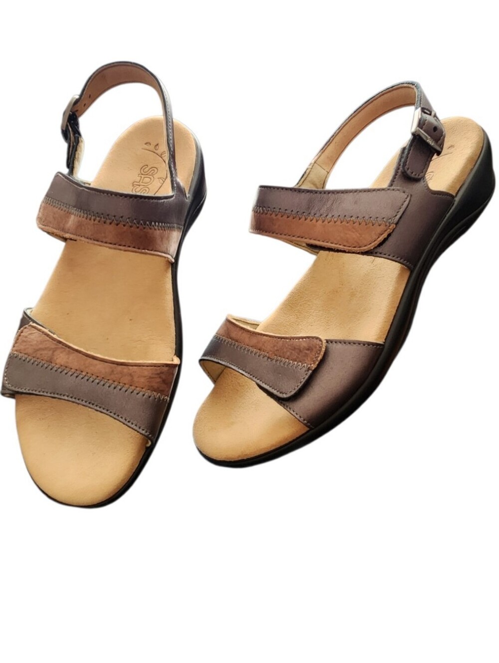 SAS Nudu Two-Tone Leather Comfort Sandals Brown Size 9.5 Adjustable Straps Comfy